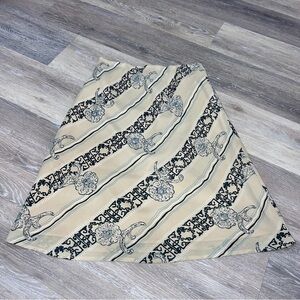 Vintage Kathy Lee A-Line Skirt Valino Tan Tusk White Scroll Floral Print Size 8